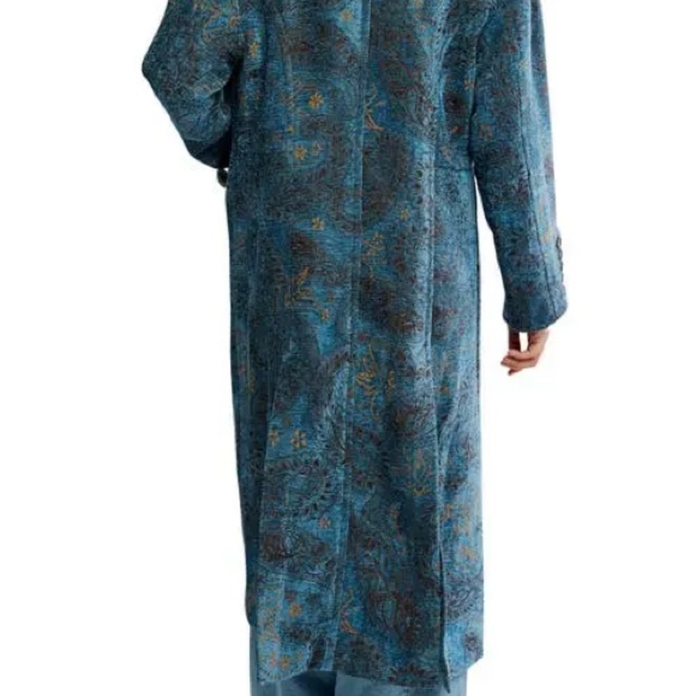 Free People Large Teal and Gold Long Coat - Picture 6 of 10
